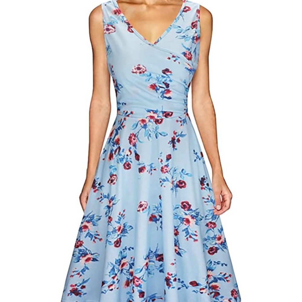 KILIG Women's Dress V Neck A Line Cap Sleeves